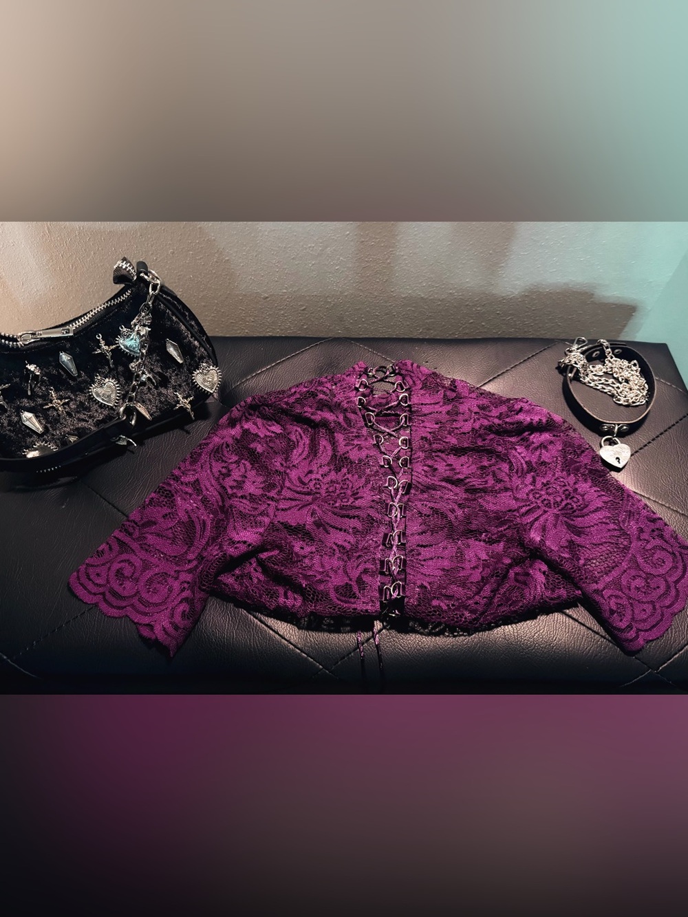 Widow Purple Lace Lace-Up Crop Top                     NWOT | NEVER WORN